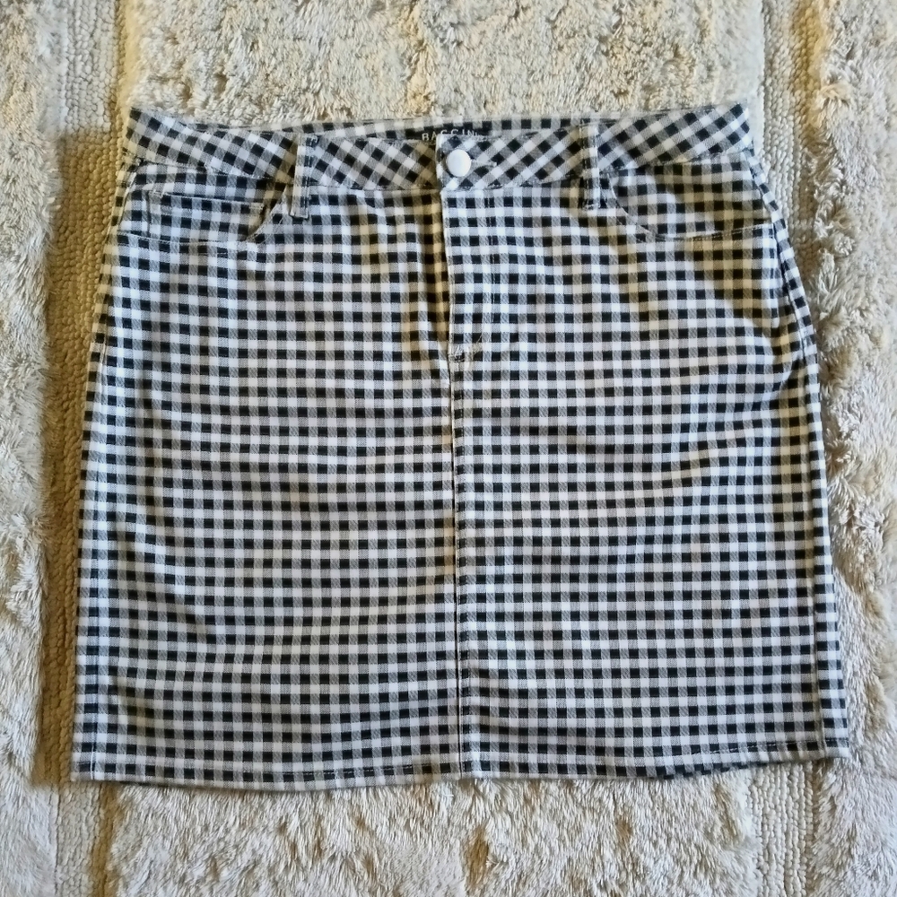 Baccini Black and White Plaid Mini Skirt